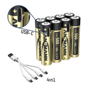 ANSMANN USB-Akkus mit Ladekabel Premium Li-Ion Micro AAA 400 mAh, 8 St.