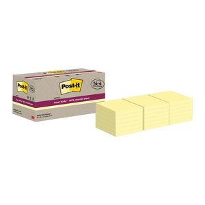 Post-it® Super Sticky Recycling Notes Haftnotizen extrastark gelb, 18 Blöcke