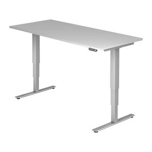 HAMMERBACHER XDSM19 elektrisch höhenverstellbarer Schreibtisch lichtgrau rechteckig, T-Fuß-Gestell silber 180,0 x 80,0 cm