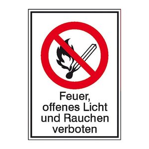 SafetyMarking® Verbotsaufkleber "Feuer, offenes Licht und Rauchen verboten" rechteckig 13,1 x 18,5 cm, 1 St.