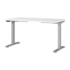 GERMANIA JET höhenverstellbarer Schreibtisch weiß rechteckig, T-Fuß-Gestell silber 140,0 x 80,0 cm