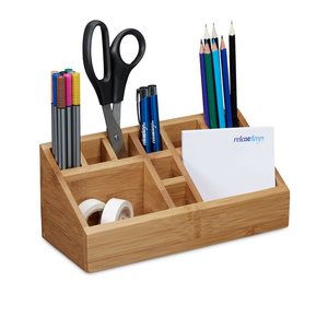 relaxdays Schreibtisch-Organizer braun Bambus 10 Fächer 23,0 x 10,0 x 10,0 cm
