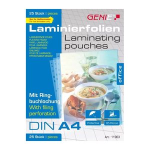 GENIE Laminierfolien glänzend für A4 125 micron Universal-Lochung, 25 St.