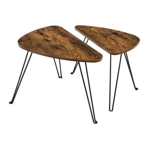 VASAGLE Couchtische-Set dreieckig abgerundet Spanplatte braun, 1 Set