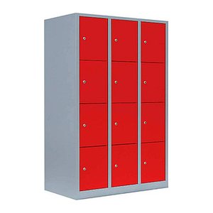LÜLLMANN Schließfachschrank feuerrot, lichtgrau 523434, 12 Schließfächer 118,5 x 50,0 x 180,0 cm