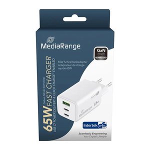MediaRange 65W USB A/USB C Quick Charge GaN-Ladeadapter weiß, 65 Watt