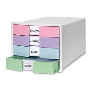 HAN Schubladenbox IMPULS  rosa, lila, blau, grün 1012-129D, DIN A4 mit 4 Schubladen, 1 St.