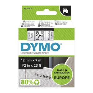 DYMO Schriftband D1 45010 S0720500, 12 mm, schwarz auf transparent, 1 St.