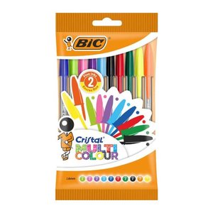 BIC Kugelschreiber CRISTAL MULTICO transparent, Schreibfarbe: farbsortiert, 10 St.