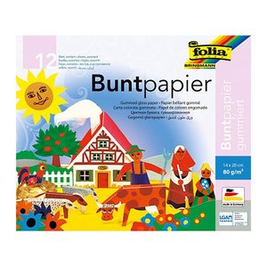 folia Buntpapier gummiert farbsortiert 80 g/qm 12 Blatt