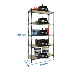 Simonrack Schwerlastregal MADERCLICK MINI 8425437099267 anthrazit 80,0 x 30,0 x 180,0 cm