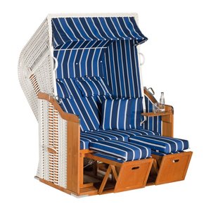 Sunny Smart® Strandkorb Rustikal 250 Plus blau, dunkelblau, gestreift, weiß, weiß Kunststoff, Holz, 9-teilig