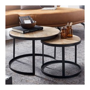 WOHNLING Couchtische-Set rund Massivholz akazie, 1 Set