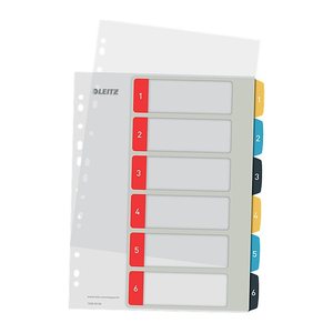 LEITZ Ordnerregister Cosy DIN A4+ Vollformat, Überbreite 1-6 farbig 6-teilig, 1 Satz