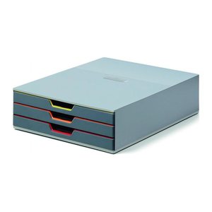 DURABLE Schubladenbox VARICOLOR®  dunkelgrau mit bunten Farblinien 760327, DIN A4 mit 3 Schubladen, 1 St.