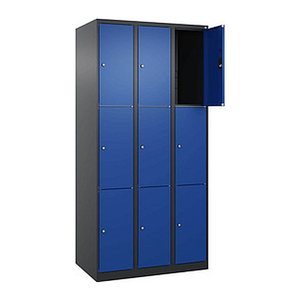 CP Schließfachschrank Classic Plus enzianblau, schwarzgrau 080000-303 S10031, 9 Schließfächer 90,0 x 50,0 x 185,0 cm