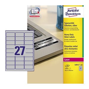AVERY Zweckform Typenschildetiketten L6011-100 silber 63,5 x 29,6 mm, 100 Blatt