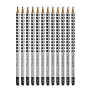 FABER-CASTELL GRIP 2001 Bleistifte HB silber mit Radierer, 12 St.