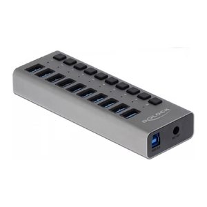 DELOCK Externer SuperSpeed USB Hub mit 10 Ports + Schalter
