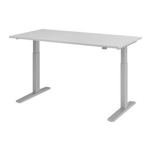 HAMMERBACHER XMKA16 elektrisch höhenverstellbarer Schreibtisch lichtgrau rechteckig, C-Fuß-Gestell silber 160,0 x 80,0 cm