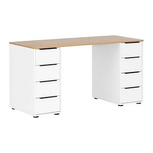 MÖBELPARTNER Elma Schreibtisch weiß, eiche rechteckig, Wangen-Gestell weiß 140,0 x 55,5 cm