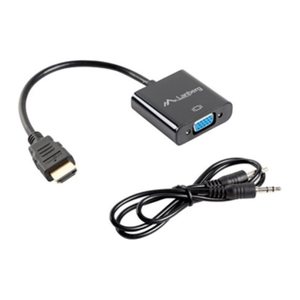 LANBERG HDMI-A(M)->VGA(F)+MINIJACK 3,5mm(F) Kabel 0,2m sw