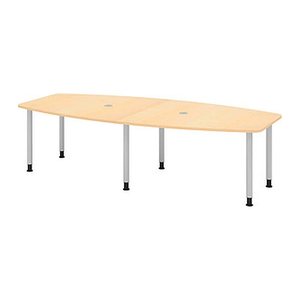 HAMMERBACHER Konferenztisch KT28C ahorn Tonnenform, Rundrohr silber, 280,0 x 85,0 - 130,0 x 72,0 - 74,0 cm