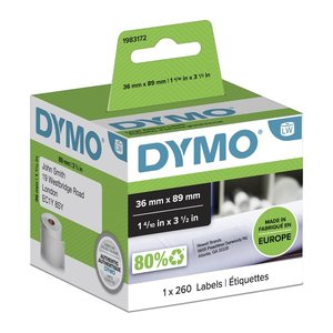 DYMO Etikettenrolle für Etikettendrucker 1983172 weiß, 36,0 x 89,0 mm, 1 x 260 Etiketten