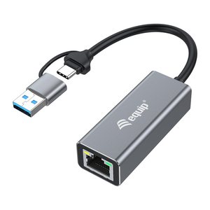 Equip Adapter USB-C->RJ45/USB-A Adapter St/Bu 0.15m Alu.
