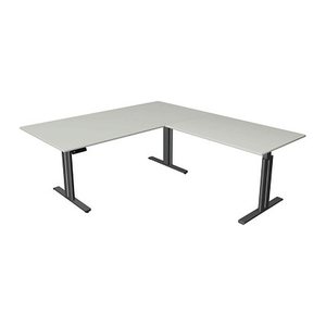 Kerkmann Move 3 elegant elektrisch höhenverstellbarer Schreibtisch lichtgrau L-Form, T-Fuß-Gestell grau 200,0 x 220,0 cm