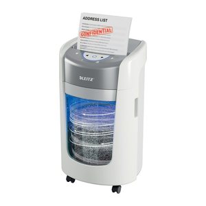 AKTION: LEITZ IQ OptiMax Home Office 225 Aktenvernichter mit Partikelschnitt P-5, 2 x 15 mm, bis 6 Blatt, weiß mit 15 Euro CashBack