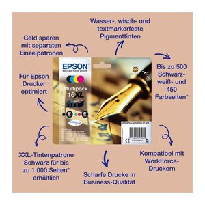 EPSON 16 / T1626 (Füller) schwarz, cyan, magenta, gelb Druckerpatronen, 4er-Set