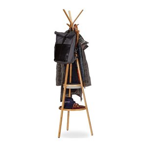 relaxdays Kleiderständer braun Holz 6 Haken 50,0 x 171,0 cm, 1 St.