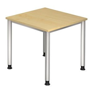 HAMMERBACHER HS08 höhenverstellbarer Schreibtisch ahorn quadratisch, 4-Fuß-Gestell silber 80,0 x 80,0 cm