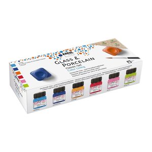 KREUL Porzellanfarben farbsortiert 6 Gläser à 20 ml in hellblau, kobaltblau, orange, kaminrot, rosa, maigrün