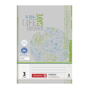 BRUNNEN Schulheft Recycling Lineatur 3 liniert DIN A5 ohne Rand, 16 Blatt, 1 St.