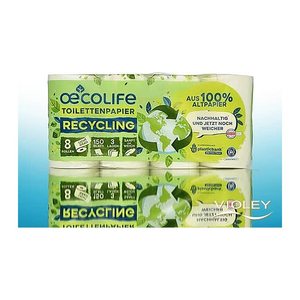 oecolife Toilettenpapier 3-lagig Recyclingpapier, 8 Rollen