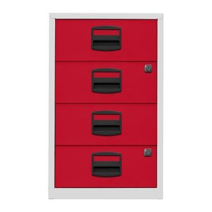 BISLEY Home Standcontainer lichtgrau, kardinalrot 4 Auszüge Kunststoff-Muldengriff schwarz 41,3 x 40,0 x 67,2 cm