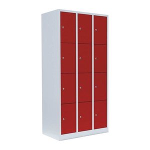 LÜLLMANN Schließfachschrank lichtgrau, feuerrot 520434, 12 Schließfächer 88,5 x 50,0 x 180,0 cm