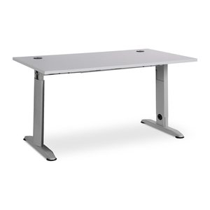 Schreibtisch – T-Fuß höhenverstellbar (1600 x 800 mm, Platte Grau)
