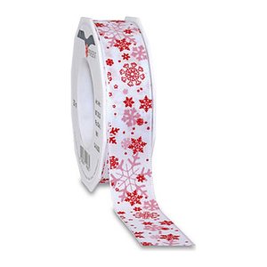 PRÄSENT Geschenkband Cavalese seidenmatt weiß/rot 25,0 mm x 20,0 m
