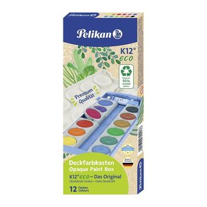 Pelikan K12 eco Wasserfarbkasten 12 Farben und 1 Tube Deckweiß