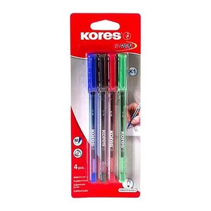 Kores® Kugelschreiber K1 transparent, Schreibfarbe: 4 St. farbsortiert, 4 St.