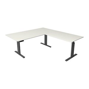 Kerkmann Move 3 elegant elektrisch höhenverstellbarer Schreibtisch weiß L-Form, T-Fuß-Gestell grau 200,0 x 220,0 cm