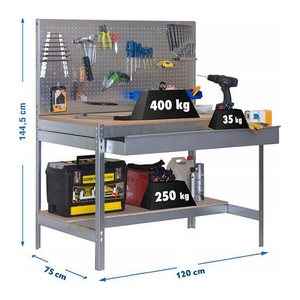 Simonrack Werkbank-Set SIMONWORK BT2 BOX grau 1 Schublade 121,0 x 61,0 x 144,5 cm