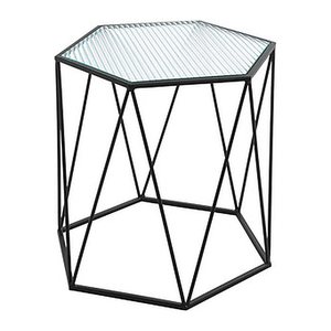 HAKU Möbel Beistelltisch sechseckig Sicherheitsglas schwarz 46,0 x 40,0 x 46,0 cm, 1 St.
