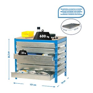 Simonrack Werkbank SIMONWORK BT5 BOX blau 6 Schubladen 121,0 x 76,0 x 84,2 cm