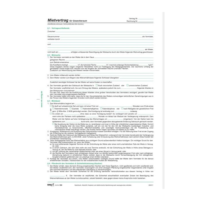 RNK-Verlag 598/10 Mietverträge für Gewerberäume, 10 St.