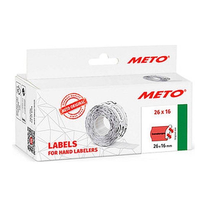 METO Preisetiketten "Sonderpreis" leuchtrot permanent 26,0 x 16,0 mm, 6 Rollen