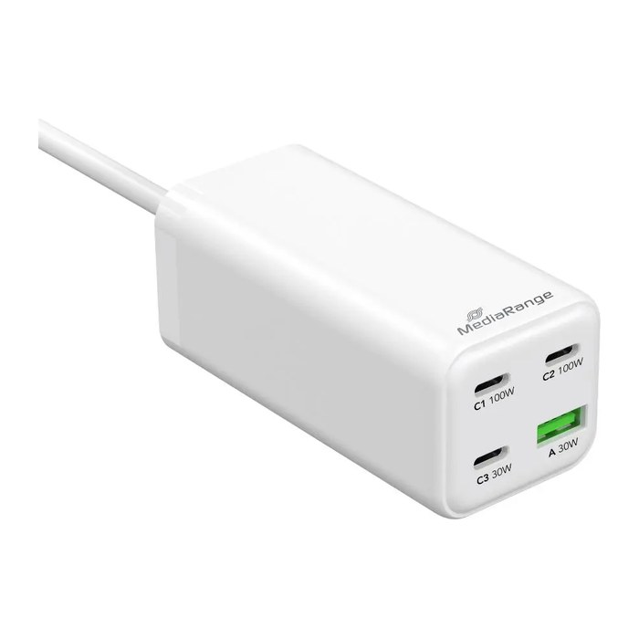 MediaRange MRMA124 GaN-Ladestation weiß, Kabellänge: 1,5 m, 100,0 Watt